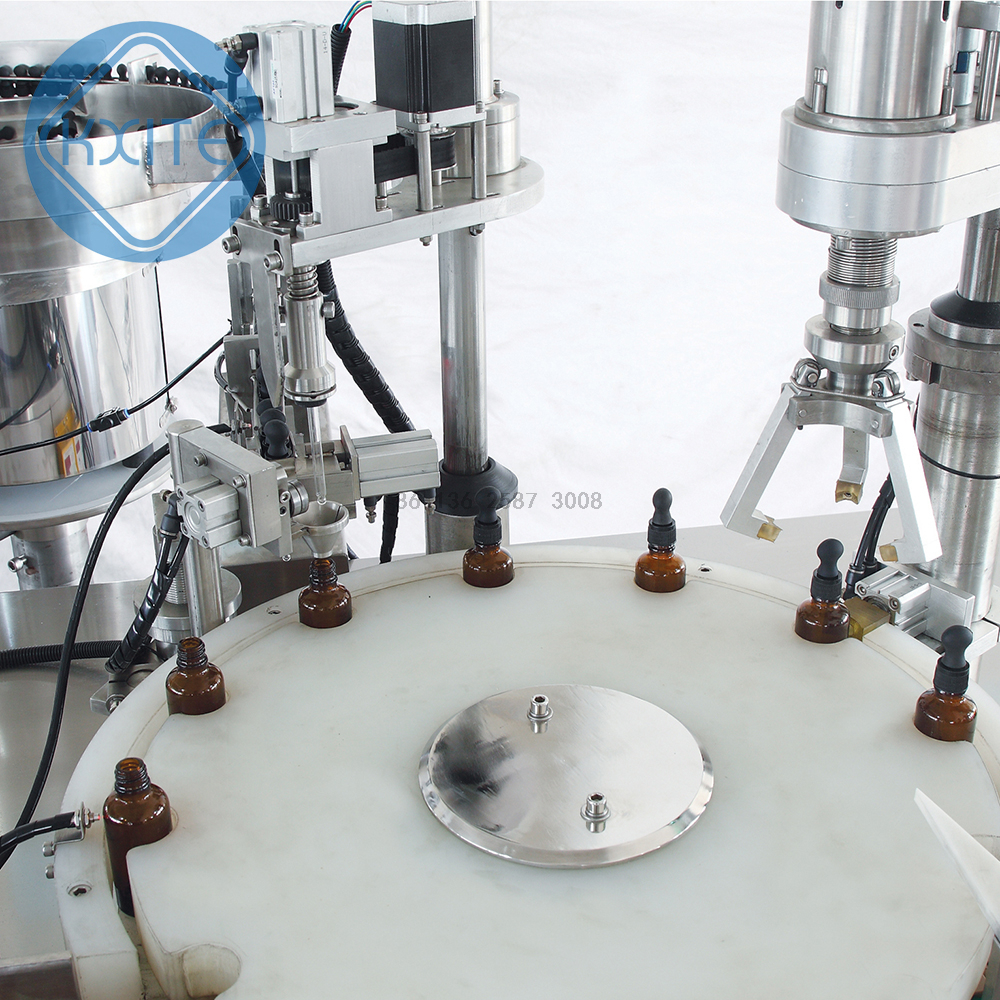 Automatic essential oil injection liquid glass bottle filling and capping machine