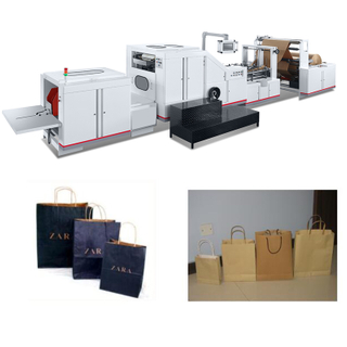 Full Automatic Square Bottom Kraft Shopping Paper Bag Making Machine with China